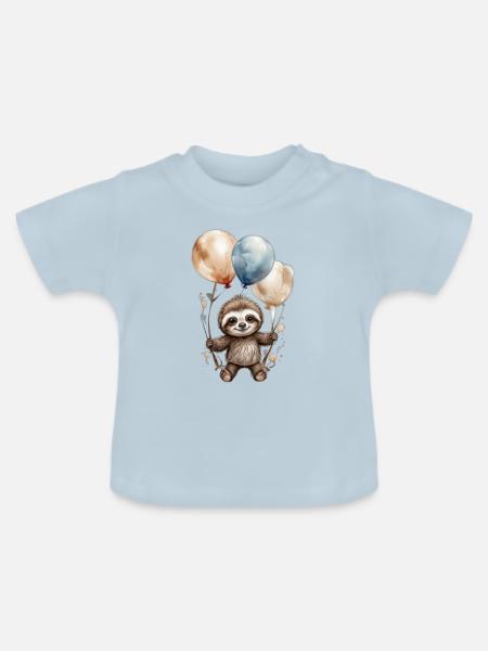 Baby Faultier Ballon - Baby Bio-T-Shirt mit Rundhals - Hellblau