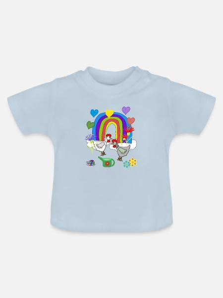 Kinder Fantasy Regenbogen Blumen Hühner - Baby Bio-T-Shirt mit Rundhals - Hellblau