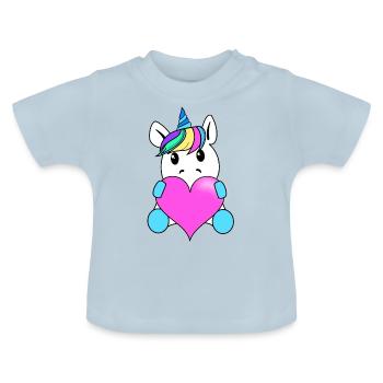 Einhorn mit Herz - Baby Bio-T-Shirt mit Rundhals - Hellblau - Vorne