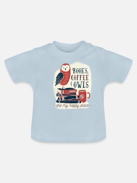 Die buch eule mit Kaffee - Baby Bio-T-Shirt mit Rundhals - Hellblau