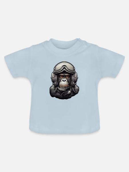 Pilot Monkey Digitale Kunst - Baby Bio-T-Shirt mit Rundhals - Hellblau