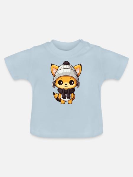 Fuchs Winter Comic - Baby Bio-T-Shirt mit Rundhals - Hellblau