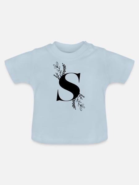 Buchstabe Floral S - Baby Bio-T-Shirt mit Rundhals - Hellblau