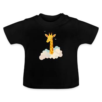 Sanfte Giraffe über den Wolken – Traumhaftes Motiv - Baby Bio-T-Shirt mit Rundhals - Schwarz - Vorne