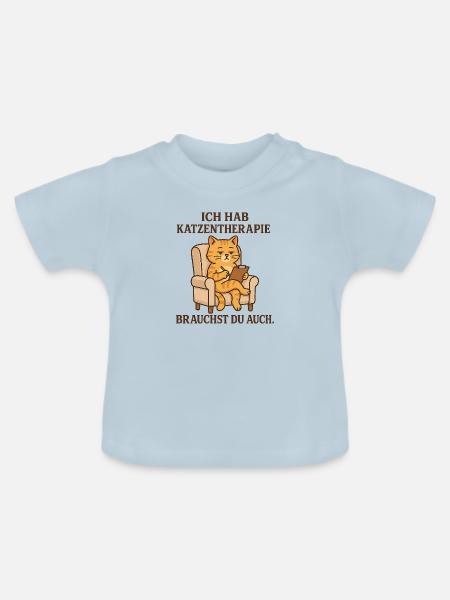Katzentherapie - Baby Bio-T-Shirt mit Rundhals - Hellblau