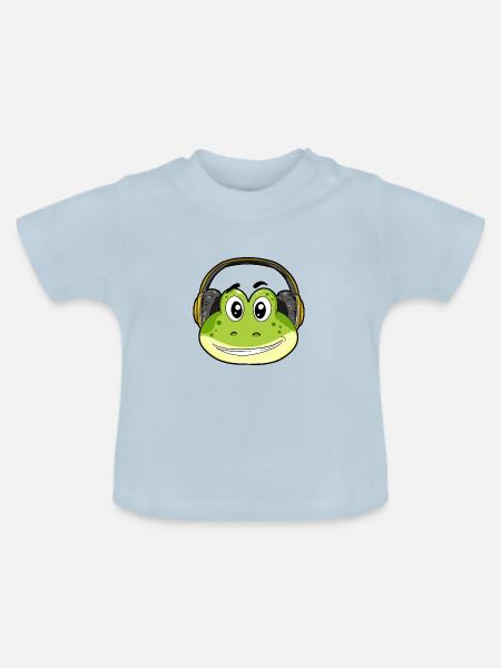 Frosch mit Kopfhörer - Baby Bio-T-Shirt mit Rundhals - Hellblau