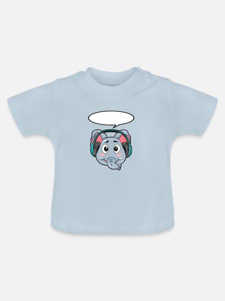 Elefant mit Kopfhörer - Baby Bio-T-Shirt mit Rundhals - Hellblau