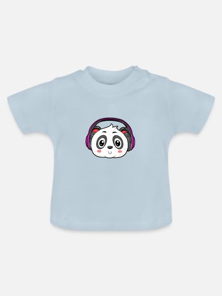 Panda mit Kopfhörer - Baby Bio-T-Shirt mit Rundhals - Hellblau