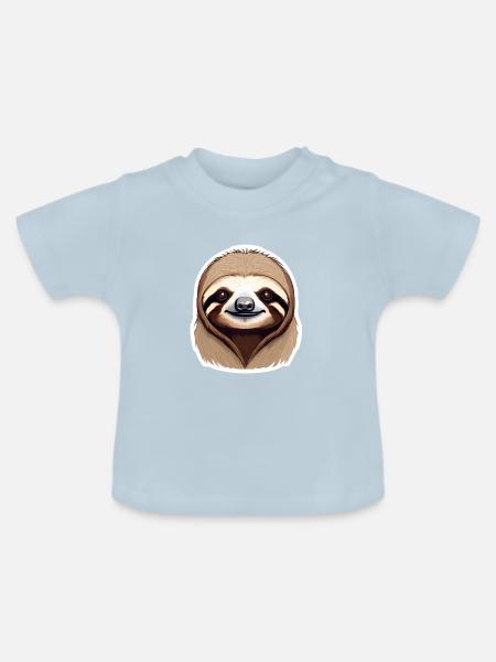 Niedlicher Faultier-Faultier-Porträtaufkleber - Baby Bio-T-Shirt mit Rundhals - Hellblau