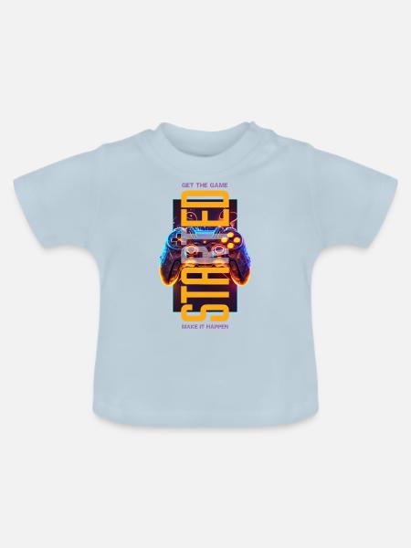 Get the game started - Baby Bio-T-Shirt mit Rundhals - Hellblau