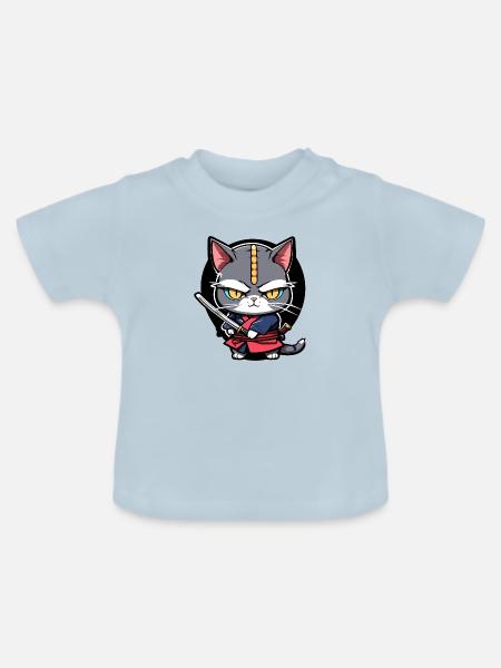 Samurai-Katze #8 - Baby Bio-T-Shirt mit Rundhals - Hellblau