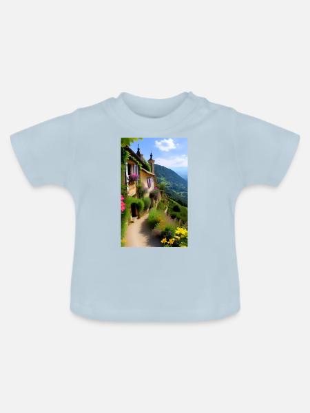 Mediterranes Bergdorf - Baby Bio-T-Shirt mit Rundhals - Hellblau