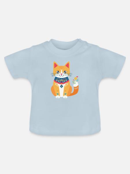 süße Folklore-Katze - Baby Bio-T-Shirt mit Rundhals - Hellblau
