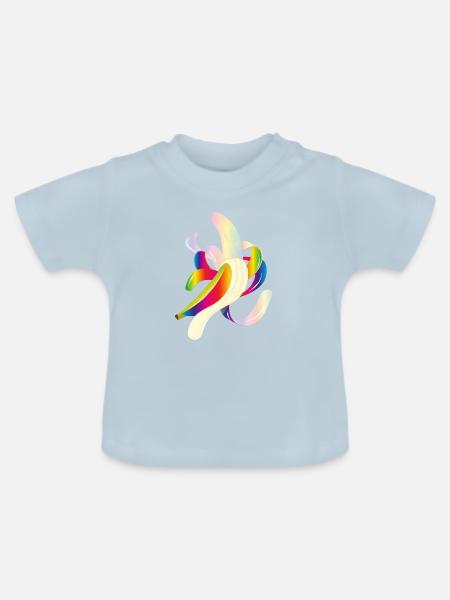 Regenbogenfarbene Banane – Verspieltes Fruchtmotiv - Baby Bio-T-Shirt mit Rundhals - Hellblau
