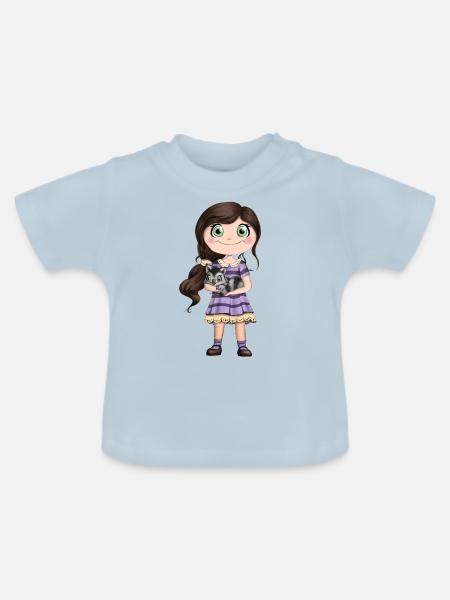 Mädchen mit Katze - Baby Bio-T-Shirt mit Rundhals - Hellblau