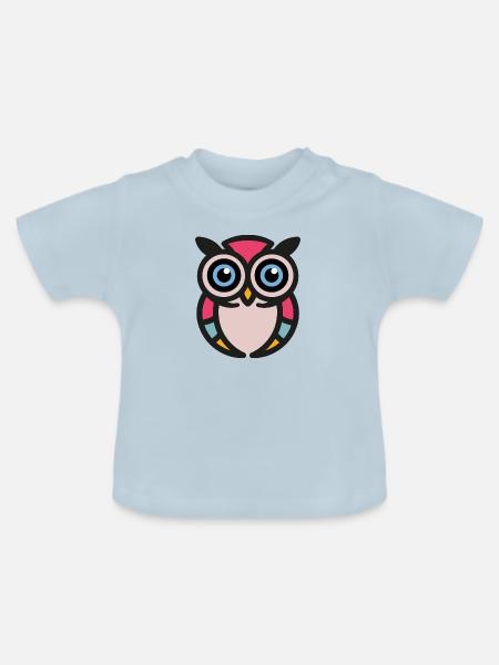 Bunte Eule - Baby Bio-T-Shirt mit Rundhals - Hellblau