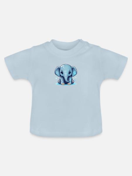 Baby-Elefant - Baby Bio-T-Shirt mit Rundhals - Hellblau