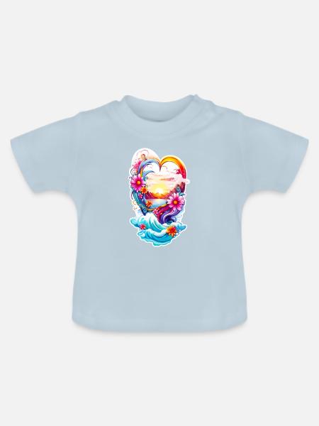 Love Heart - Baby Bio-T-Shirt mit Rundhals - Hellblau