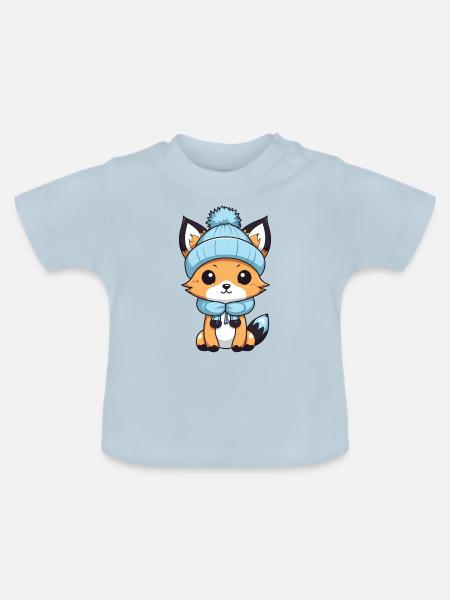 Fuchs Winter Comic - Baby Bio-T-Shirt mit Rundhals - Hellblau