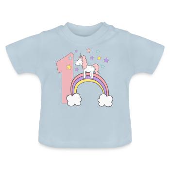 Licorne, mon 1er anniversaire, anniversaire de bébé - T-shirt bio col rond Bébé - bleu clair - Devant