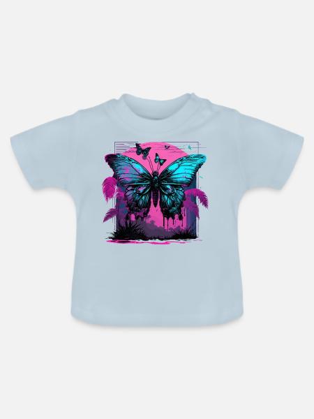 Nostalgische Transformation des Schmetterlings - Baby Bio-T-Shirt mit Rundhals - Hellblau