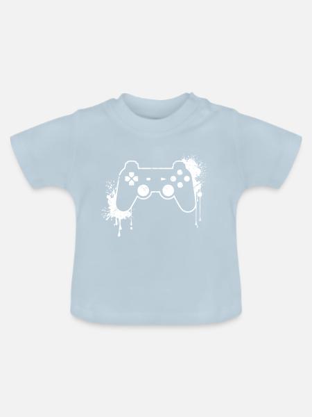 CONTROLLER RETRO in weiß - Baby Bio-T-Shirt mit Rundhals - Hellblau