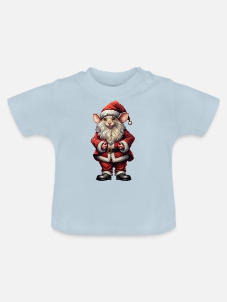 Weihnachtsmaus 🎄🧀 - Baby Bio-T-Shirt mit Rundhals - Hellblau