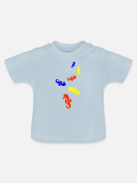 Seepferd Bunt - Baby Bio-T-Shirt mit Rundhals - Hellblau