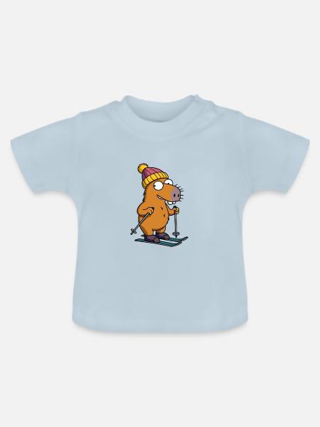 Comic Wasserschwein Capybara Ski Mütze Piste Berg - Baby Bio-T-Shirt mit Rundhals - Hellblau