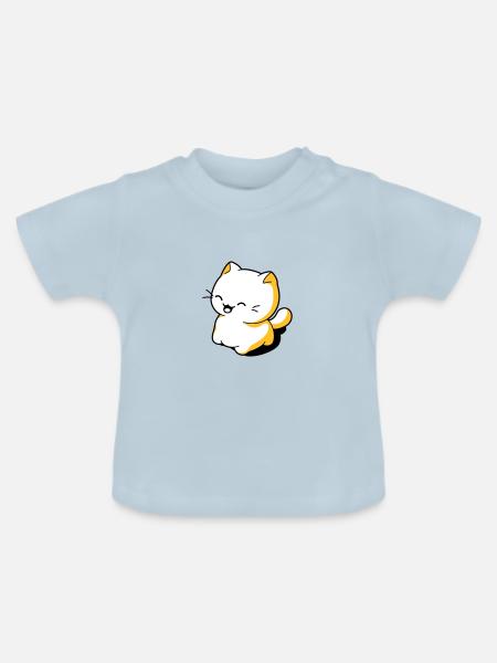 Funny kawaii cat - Baby Organic T-Shirt with Round Neck - light blue