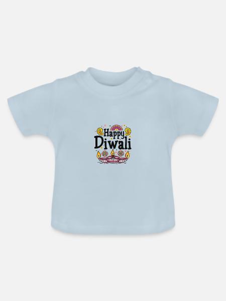 Happy Diwali - Baby Bio-T-Shirt mit Rundhals - Hellblau