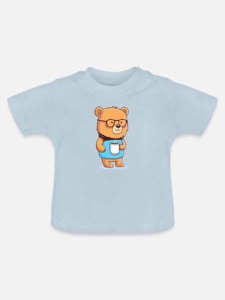 Gemütlicher Kaffeebär - Baby Bio-T-Shirt mit Rundhals - Hellblau