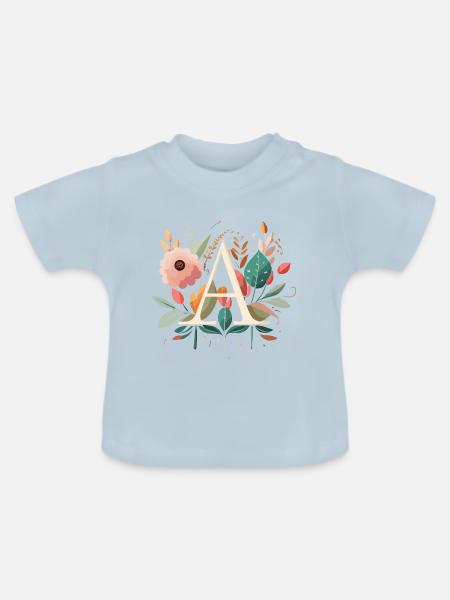 A Typografie mit Blumen - Baby Bio-T-Shirt mit Rundhals - Hellblau