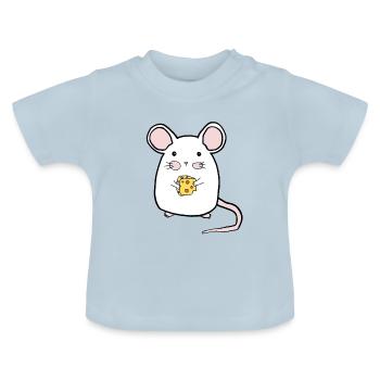 Mouse with cheese / mouse - Baby Organic T-Shirt with Round Neck - light blue - Front