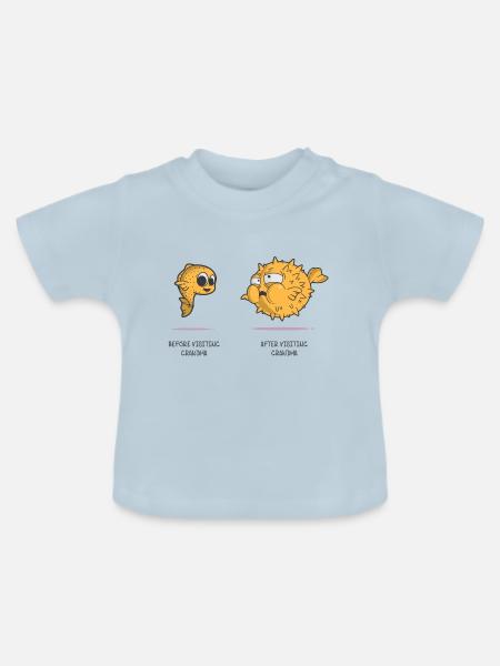Essen bei Oma Kugelfisch Großvater Großmutter - Baby Bio-T-Shirt mit Rundhals - Hellblau