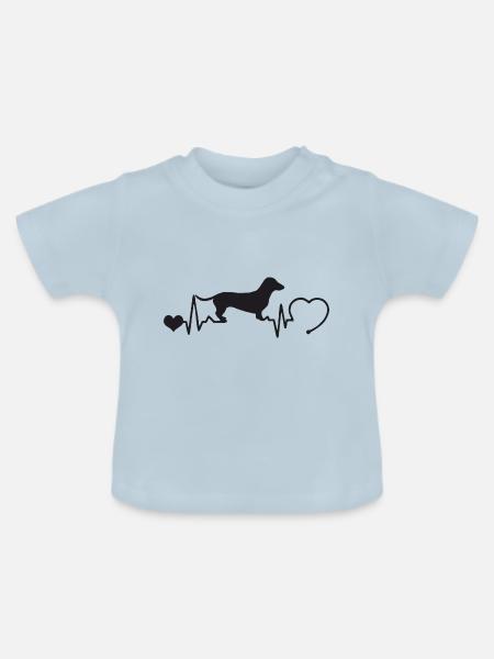 Dackel mit Herzschlag - Baby Bio-T-Shirt mit Rundhals - Hellblau