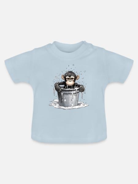 Affe sucht Abkühlung - Baby Bio-T-Shirt mit Rundhals - Hellblau