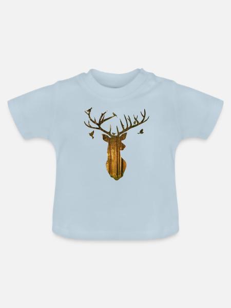 Hirsch Silhouette in Gold - Baby Bio-T-Shirt mit Rundhals - Hellblau