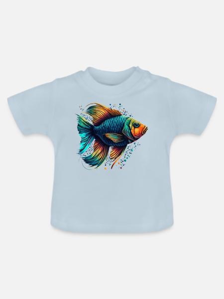 Bunte Fische - Baby Bio-T-Shirt mit Rundhals - Hellblau