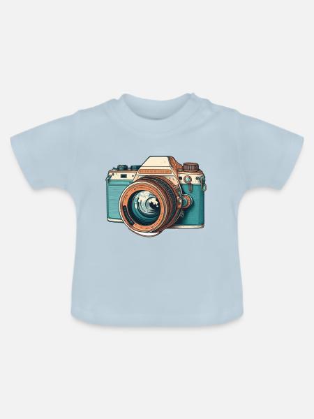 Retro-Kamera - Baby Bio-T-Shirt mit Rundhals - Hellblau