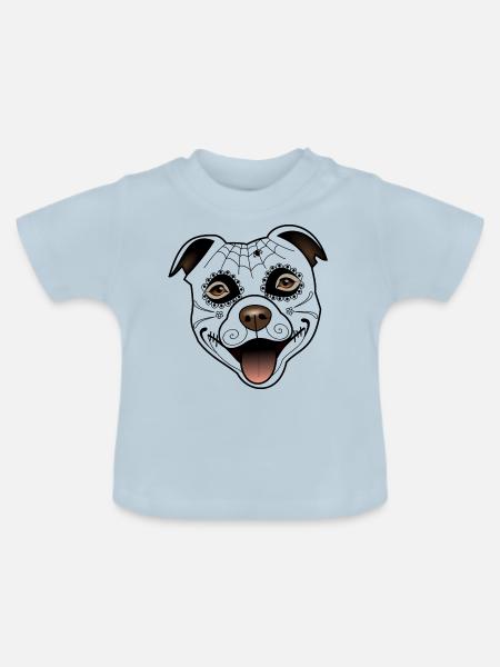 Staffy Lenka - Santa Muerte - Maglietta ecologica con scollo rotondo per neonato - celeste