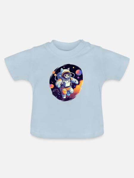 Katze Weltraum Astro - Baby Bio-T-Shirt mit Rundhals - Hellblau