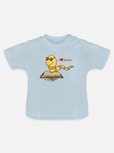 Bücherwurm I Love Books - Baby Bio-T-Shirt mit Rundhals - Hellblau