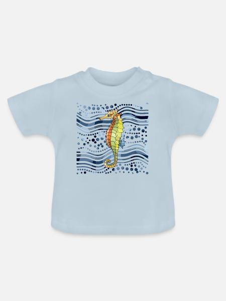 Seepferdchen - Baby Bio-T-Shirt mit Rundhals - Hellblau