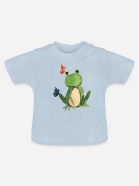 Der Frosch und die Schmetterlinge - Baby Bio-T-Shirt mit Rundhals - Hellblau