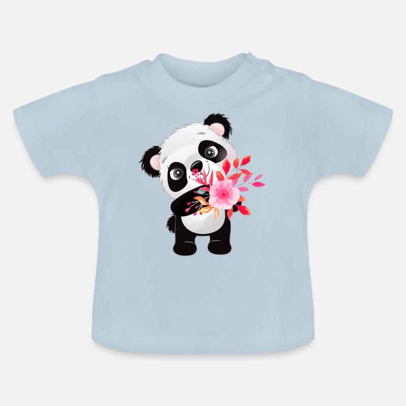 Petit panda avec des fleurs - T-shirt bio col rond Bébé - bleu clair