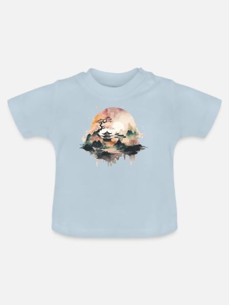 Aquarell-Tempel - Baby Bio-T-Shirt mit Rundhals - Hellblau