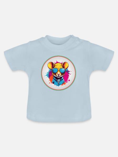 Coole liebenswerte Maus mit Sonnenbrille - Baby Bio-T-Shirt mit Rundhals - Hellblau