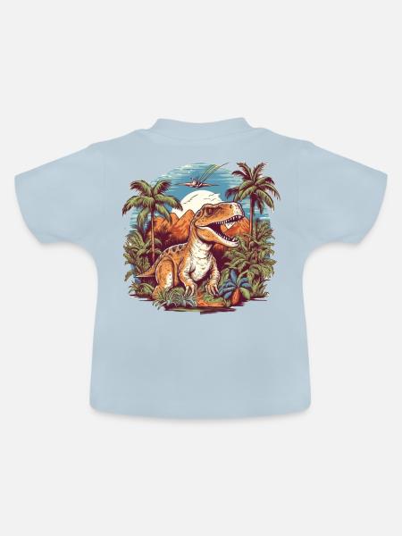 Dinosaurier in Urzeitlandschaft - Baby Bio-T-Shirt mit Rundhals - Hellblau