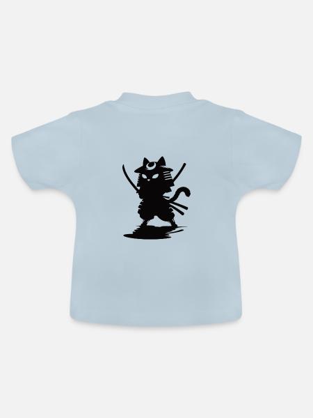 Lustige Samurai Katze - Baby Bio-T-Shirt mit Rundhals - Hellblau